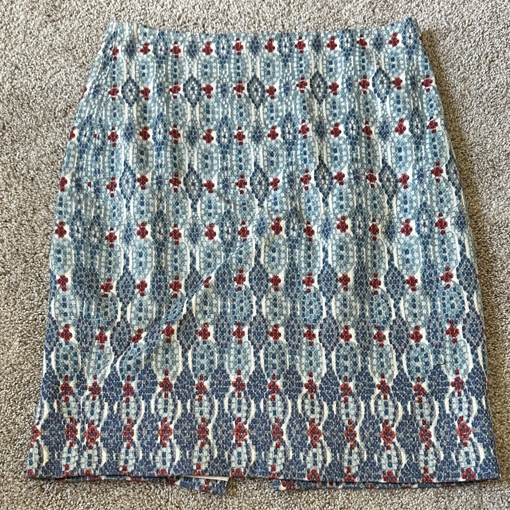 LOFT Blue and Red Geometric Pencil Skirt